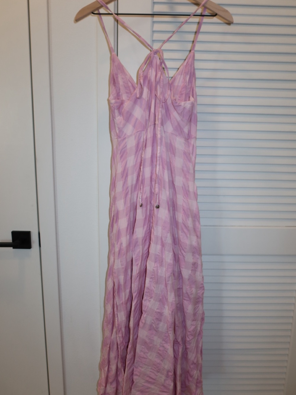 Free People Light Pink Gingham Tie-Back Maxi Dress - Picture 7 of 9